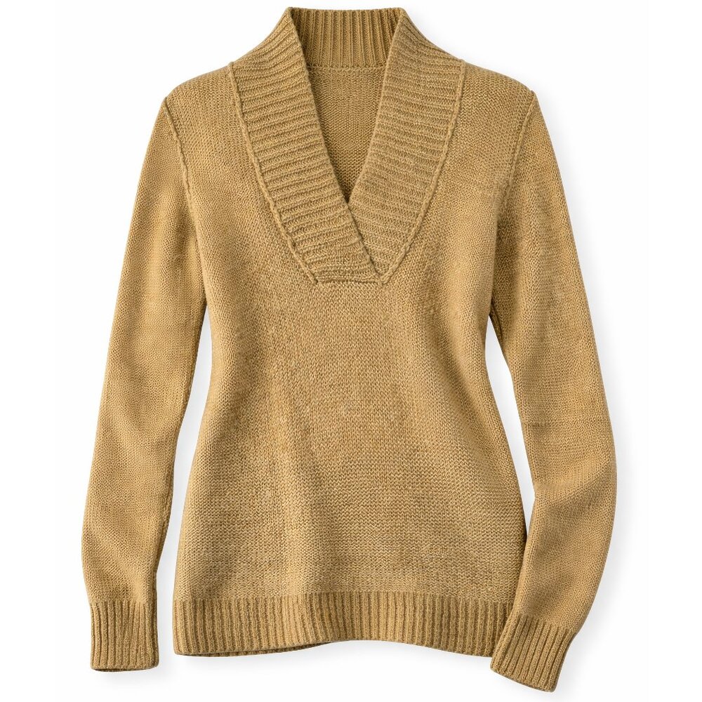 J Crew Mohair Blend Sweater Camel Deep V Neck Rib Knit Tunic Size M